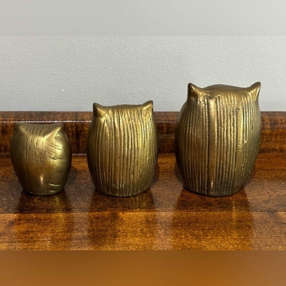 Set of 3 Brass Owls - Picture 3 of 12